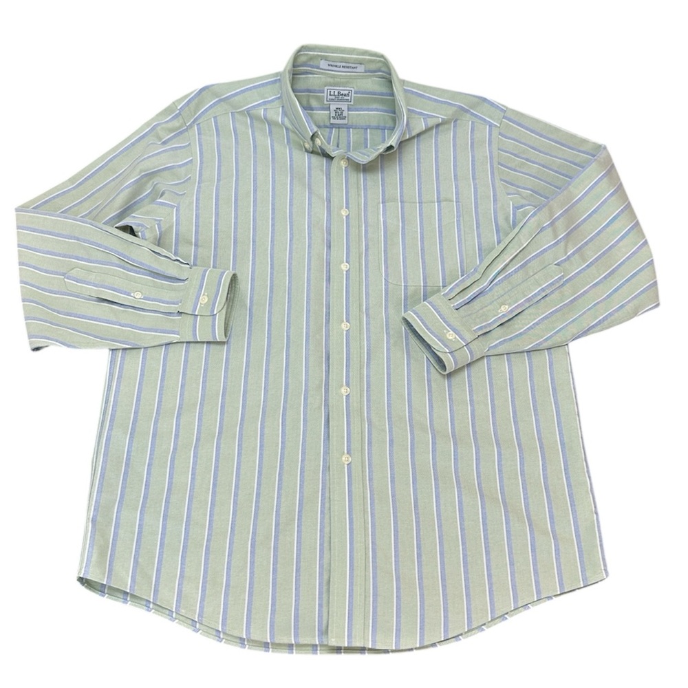 LL Bean Striped Wrinkle Resistant Button Down Oxford Shirt 15 1/2-33 Long Sleeve